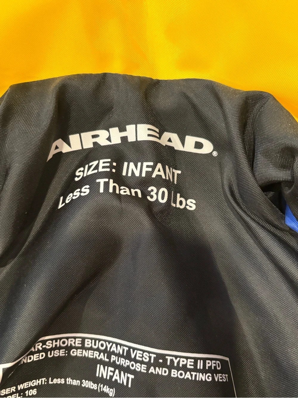 Blue & Yellow Airhead US Coastguard Approved Infant Life Jacket Vest Under 30 lb